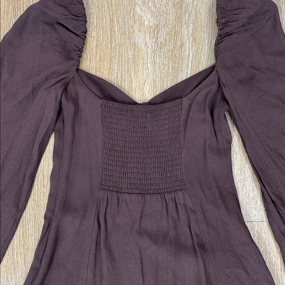 Aritzia Wilfred Novella Long Puff Sleeve Mini Dress Chocolate Mocha Brown size 4 - Picture 8 of 15